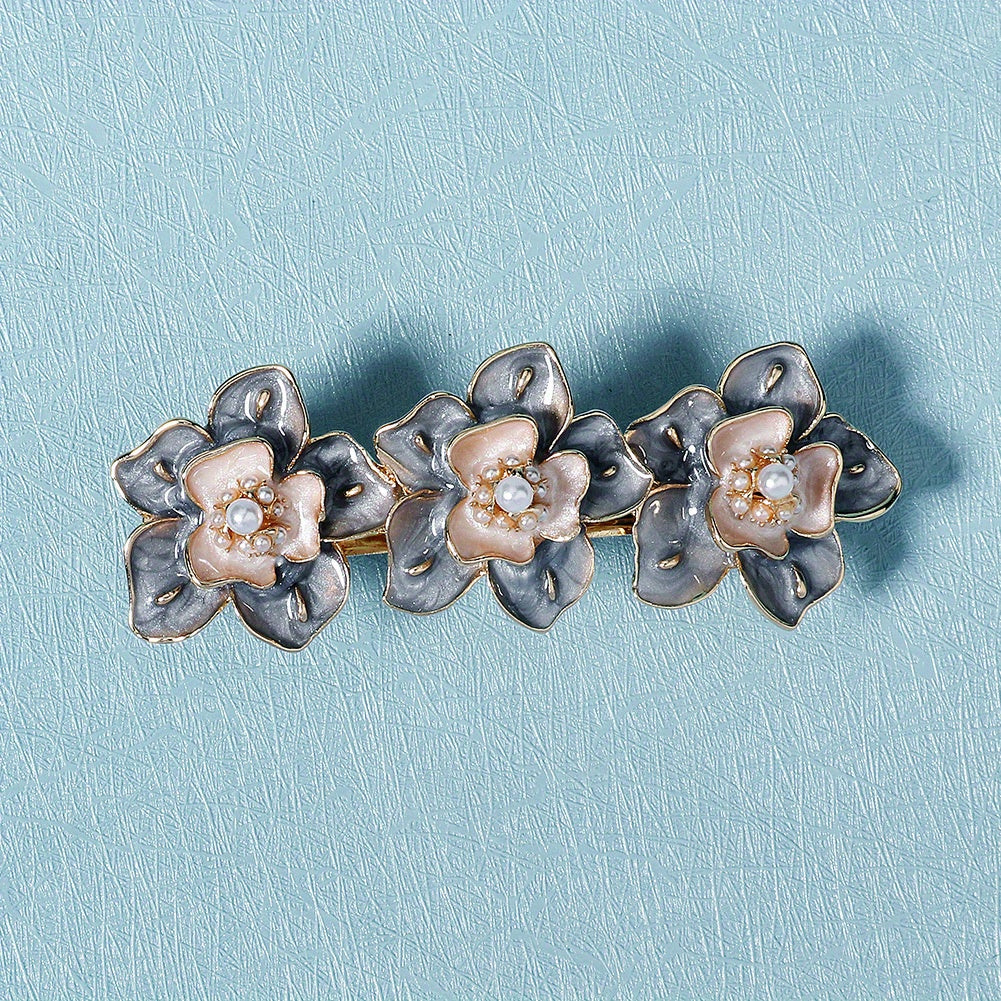 Enamel Flower French Barrette Hair Clip