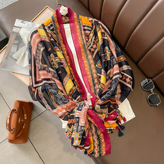 Floral Printed Boho Scarf Lightweight Fringed Shawl for Women