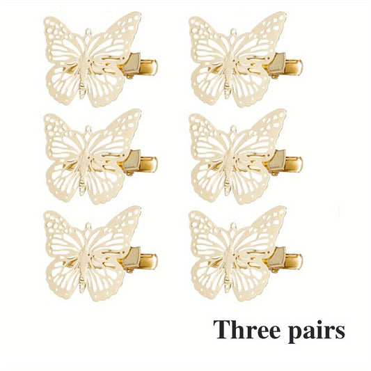 6 Pcs Golden Butterfly Hair Clips Metal Butterfly Duck Billed Clip Barrettes