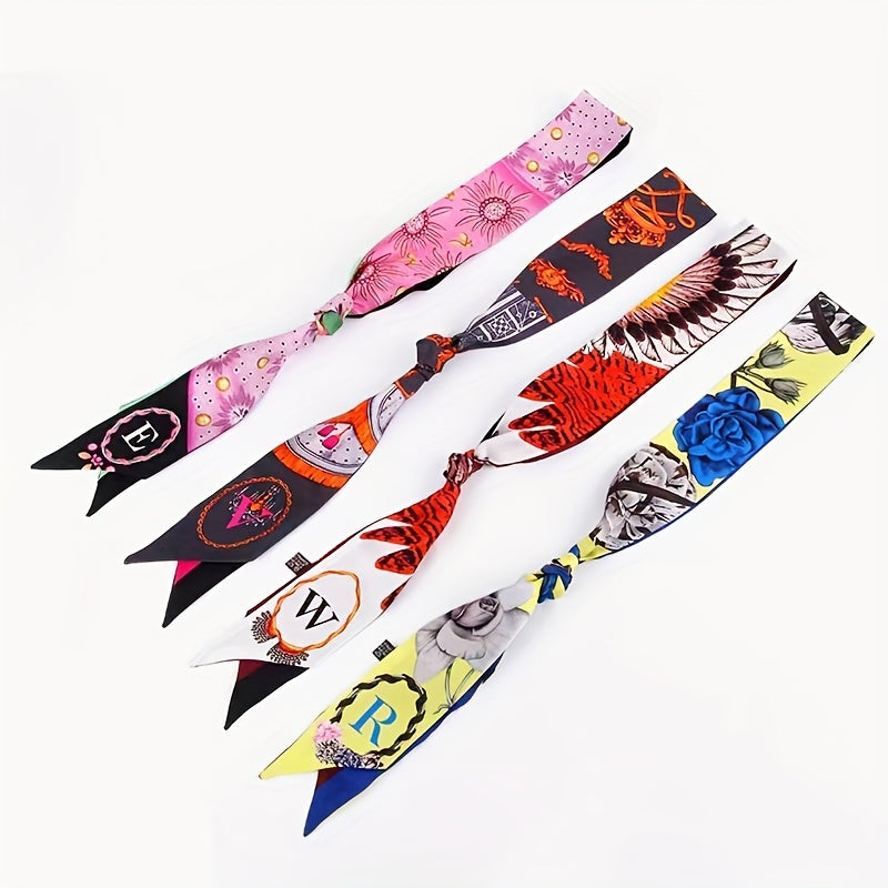 26 Letter Flower Print Neckerchief Casual Hair Ribbon Handbag Handle