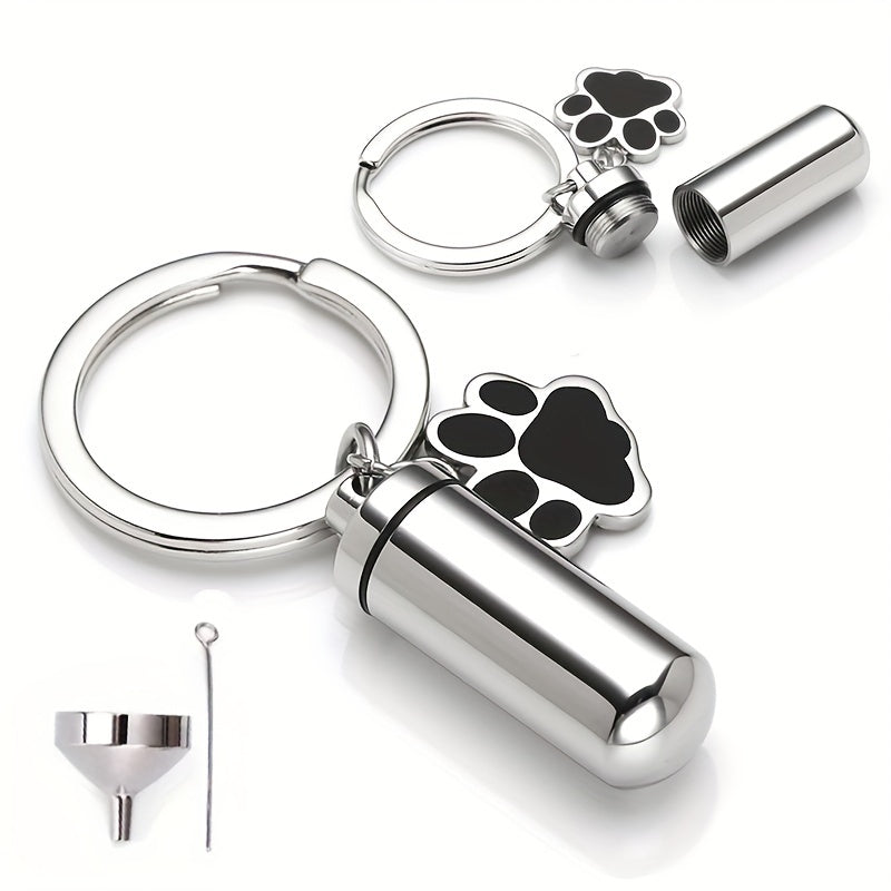 Stainless Steel Paw Print Memorial Cremation Urn Key Chain