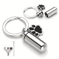 Stainless Steel Paw Print Memorial Cremation Urn Key Chain