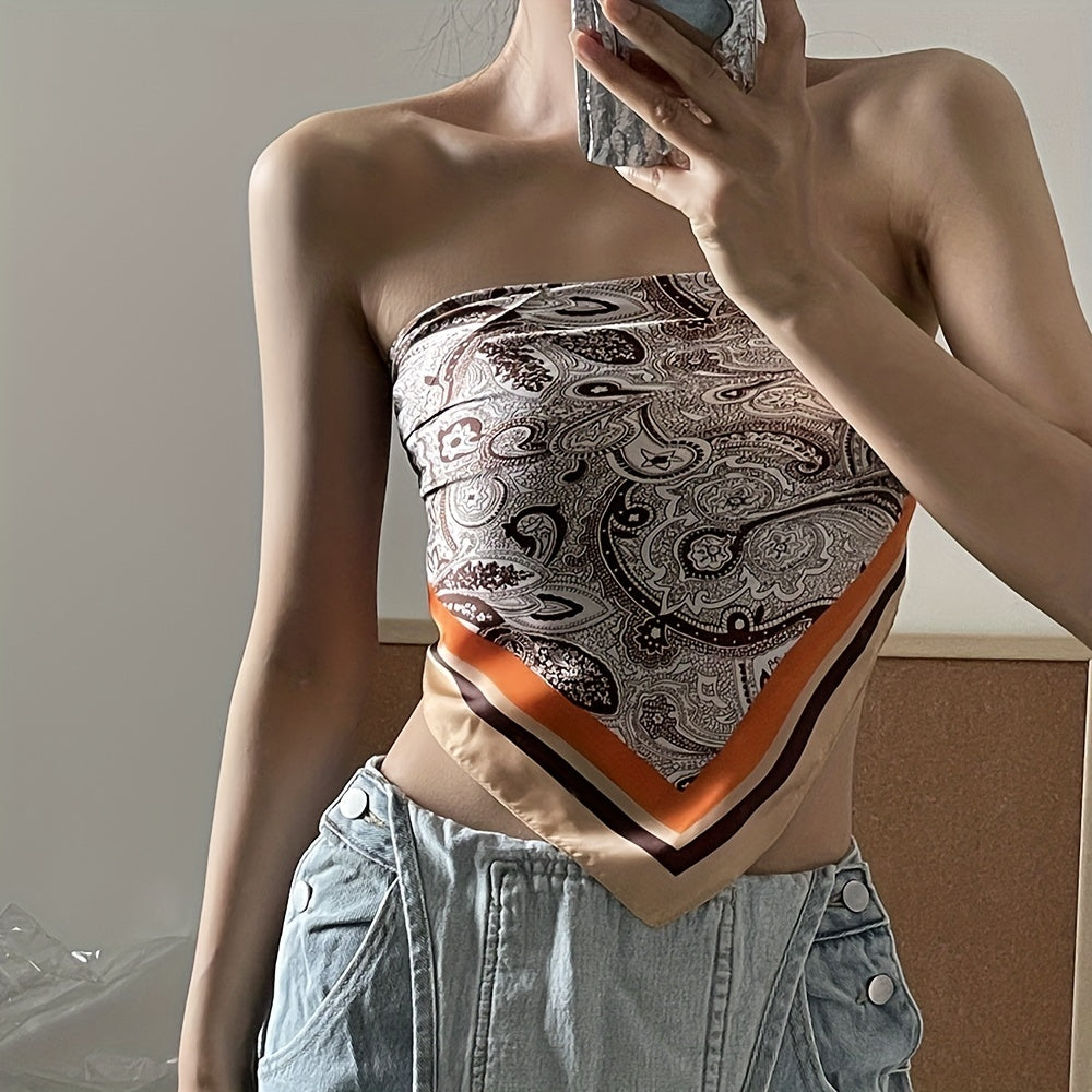 Flower Paisley Print Bandana Square Scarf Satin Neckerchief