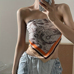 Flower Paisley Print Bandana Square Scarf Satin Neckerchief