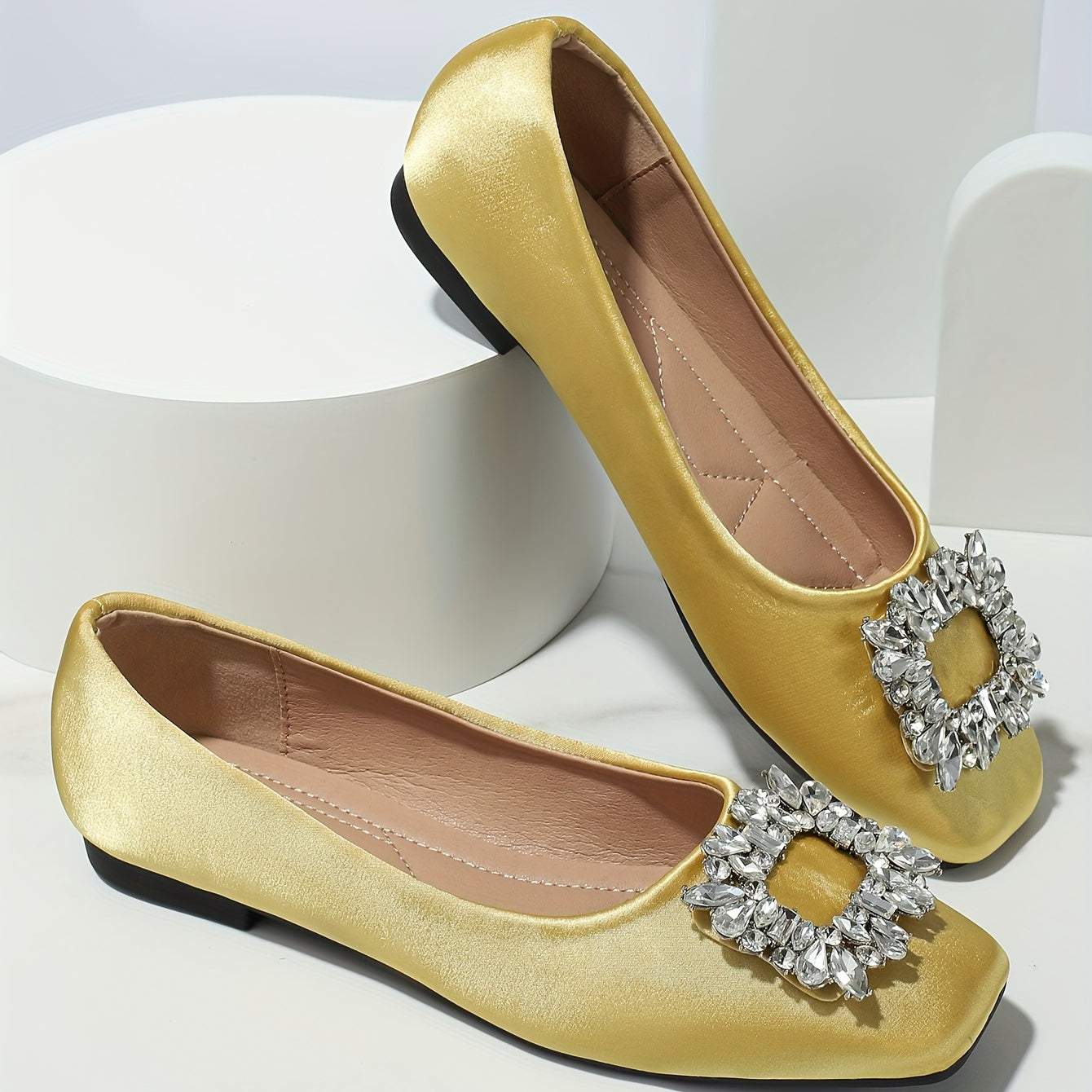 Women's Rhinestone Buckle Square Toe Dress Shoes Lightweight Slip On Shoes