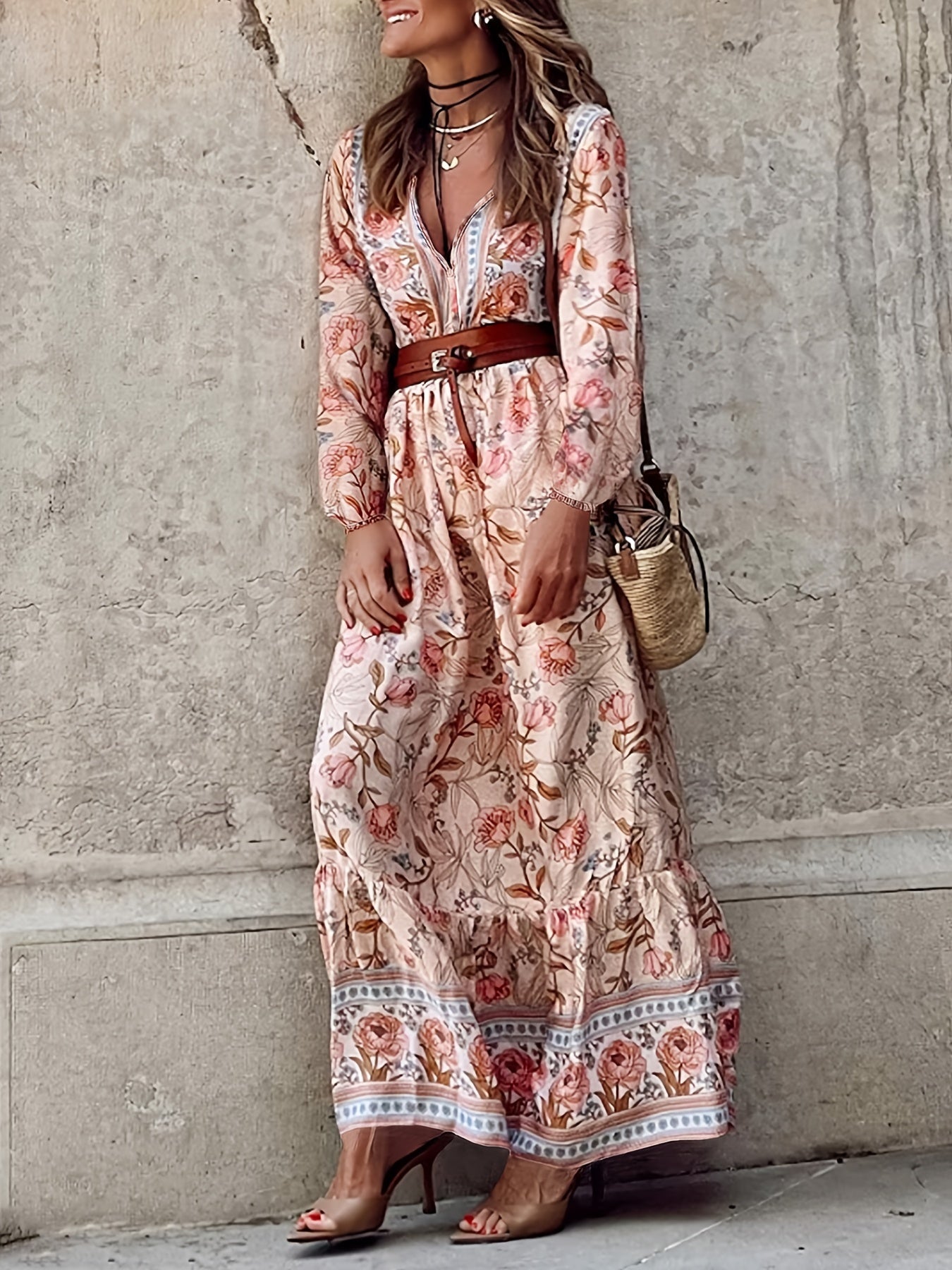 Women's Floral Print Maxi Smock Dress