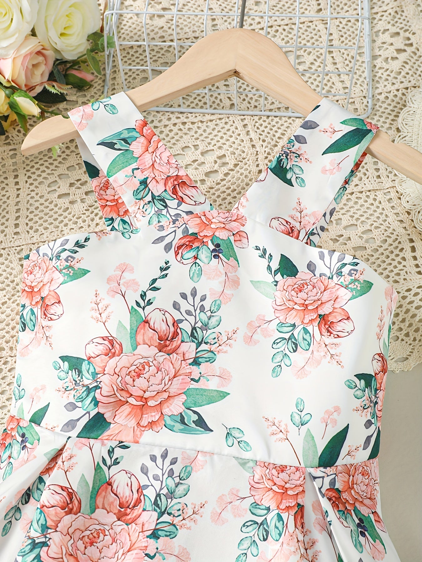 Toddler Girls Flowers Graphic Princess Cami Dress For Party