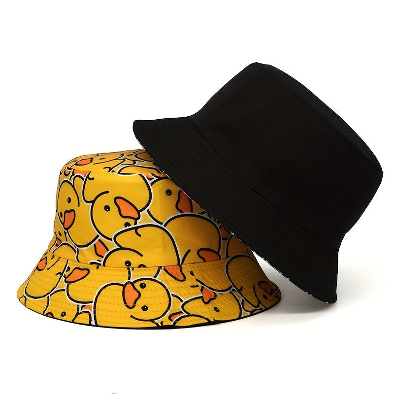 Duck Print Bucket Hat Yellow Lightweight Basin Hat Unisex Fisherman Cap