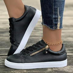 Side Zip Low Cut Flat Skate Shoes Faux Leather Non Slip Sneakers