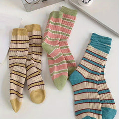 3 Pairs Colorblock Striped Socks - Women's Stockings