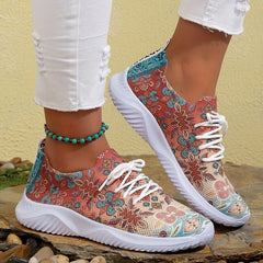 Ethnic Print Mesh Breathable Lightweight Running Shoes