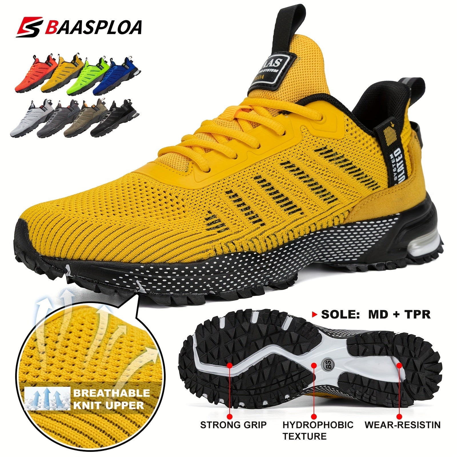 BAASLPOA Men's Knit Breathable Running Shoes for Outdoor Jogging