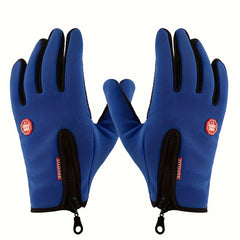 1pair Zipper Anti-splashing Touch Screen Gloves Outdoor Warm Winter Plus Velvet