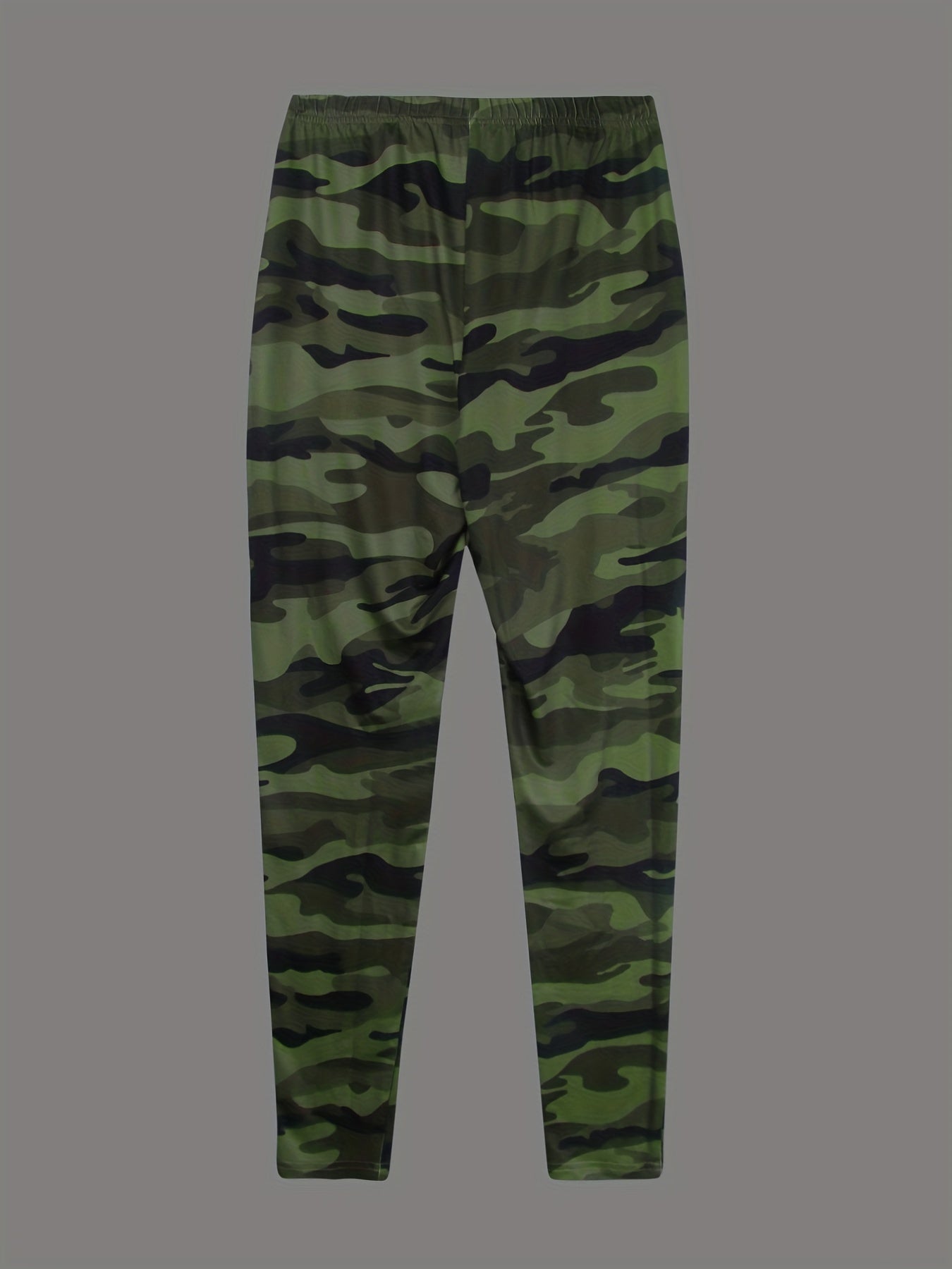 Letter Print Slanted Shoulder Split Tops & Camo Print Long Pants Set