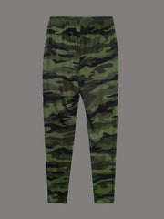 Letter Print Slanted Shoulder Split Tops & Camo Print Long Pants Set
