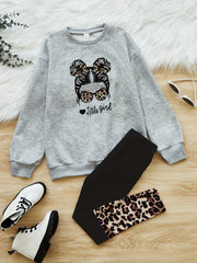 Girls Leopard Print Sweatshirt Top & Leggings Set for Kids