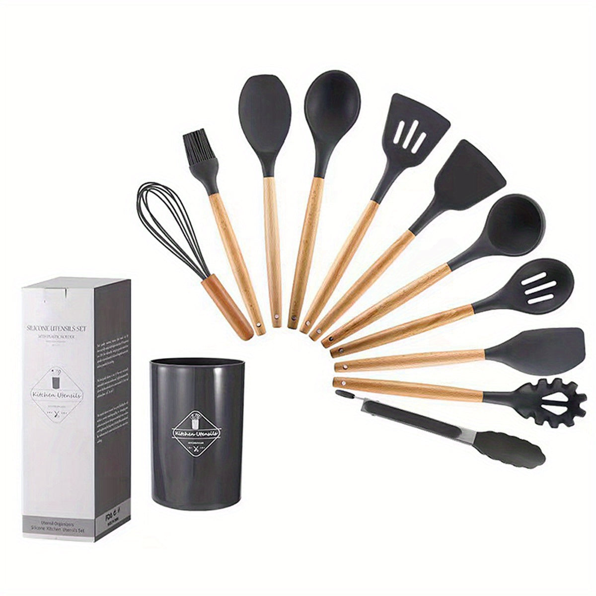12pcs Silicone Kitchen Utensil Set Non Stick Includes Slotted Spatula Spoon