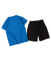 Boys Sport Suit Short Sleeves Tops & Bottoms for Basketball and Football