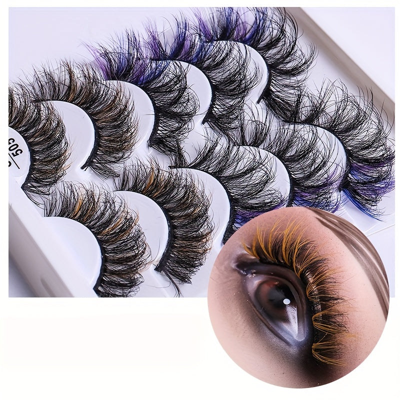 5 Pairs Colored Faux Mink Lashes Fluffy Natural Volume Eyelashes Extension