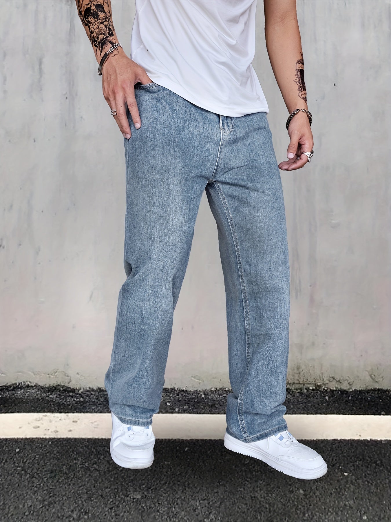 Men's Distressed Jeans Loose Fit Casual Denim Pants