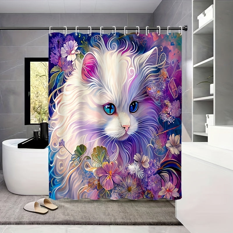 Hand Painted Cat Printed Curtain Bathroom Decor