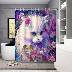 Hand Painted Cat Printed Curtain Bathroom Decor