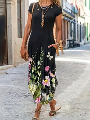Women's Plus Floral Print Short Sleeve Dress With Pockets