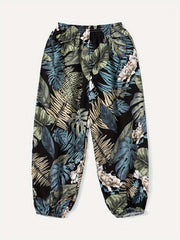 Girls Chinese Style Crane Graphic Sweatpants Elastic Waist Casual Jogger Pants