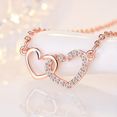Girl's Double Heart Pendant Necklace Heart To Heart Matching Necklace