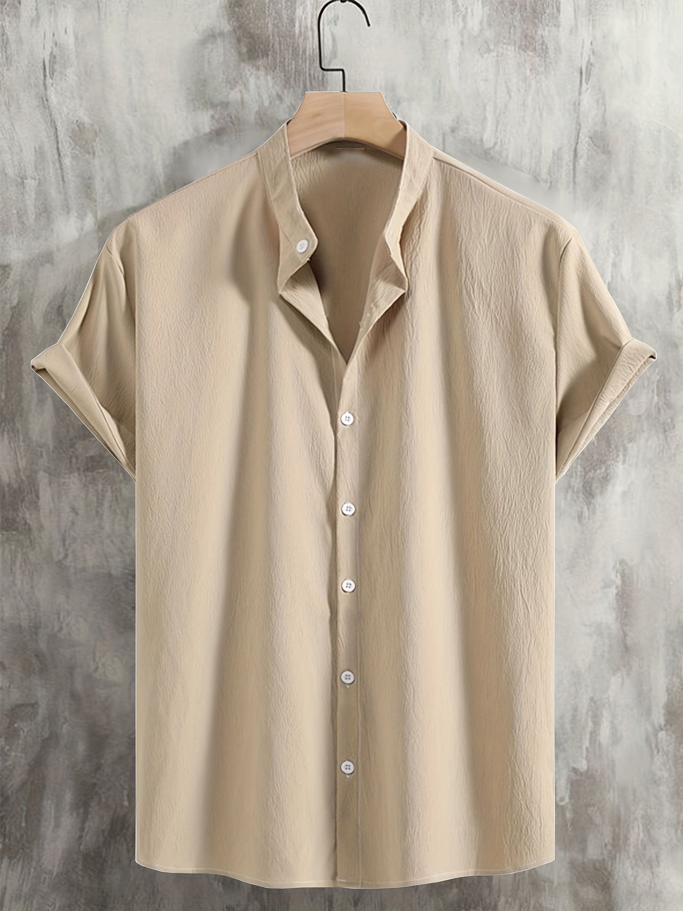 Men's Casual Short Sleeve Stand Collar Shirt