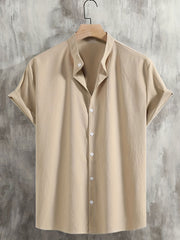 Men's Casual Short Sleeve Stand Collar Shirt