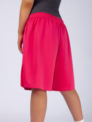 Solid Elastic Side Split High Rise Shorts
