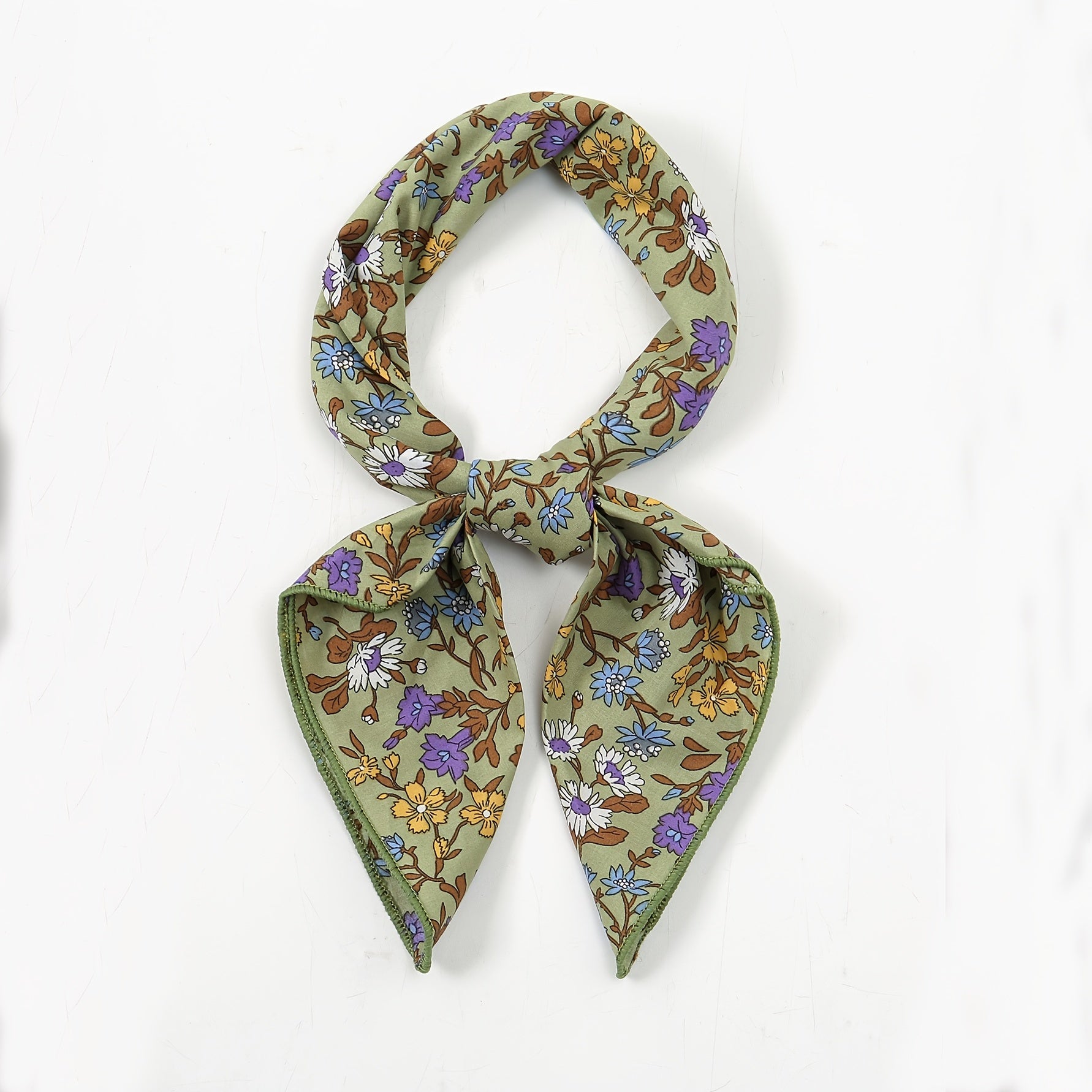 Floral Print Square Scarf Solid Bandana Women Head Wrap Necke...