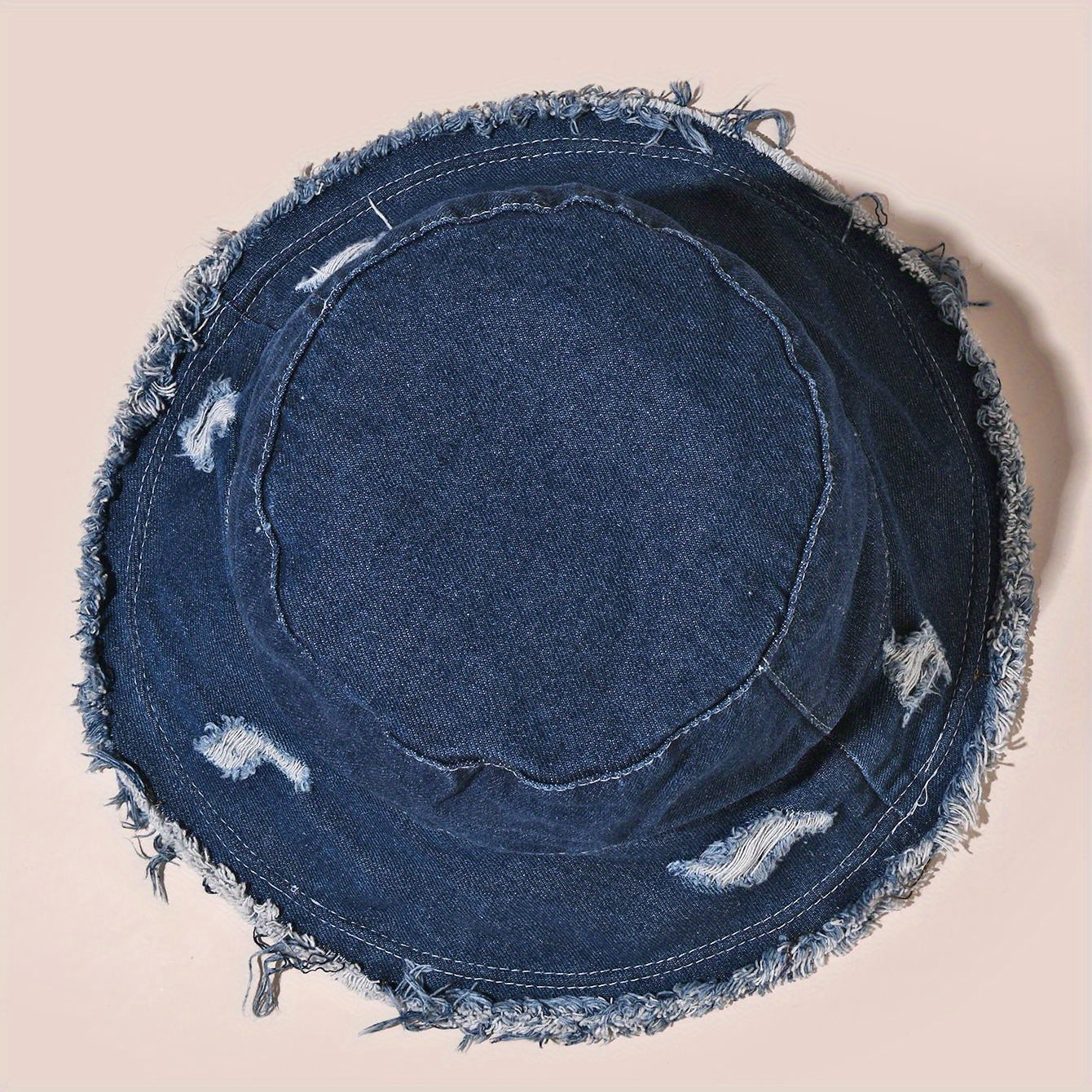 Distressed Ripped Bucket Hat with Frayed Brim for Sunscreen Protection