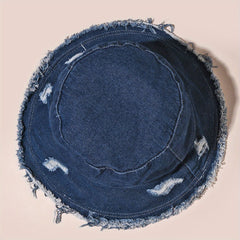 Distressed Ripped Bucket Hat with Frayed Brim for Sunscreen Protection