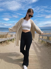 Cross Waist Bootcut Yoga Pants High Stretch Leggings