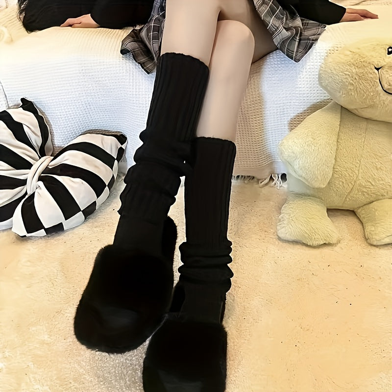 Rib Knit Leg Warmers Knee High Socks Women's Stockings
