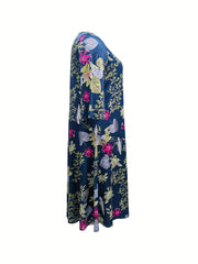 Floral Print Maxi Dress Long Sleeve Plus Size