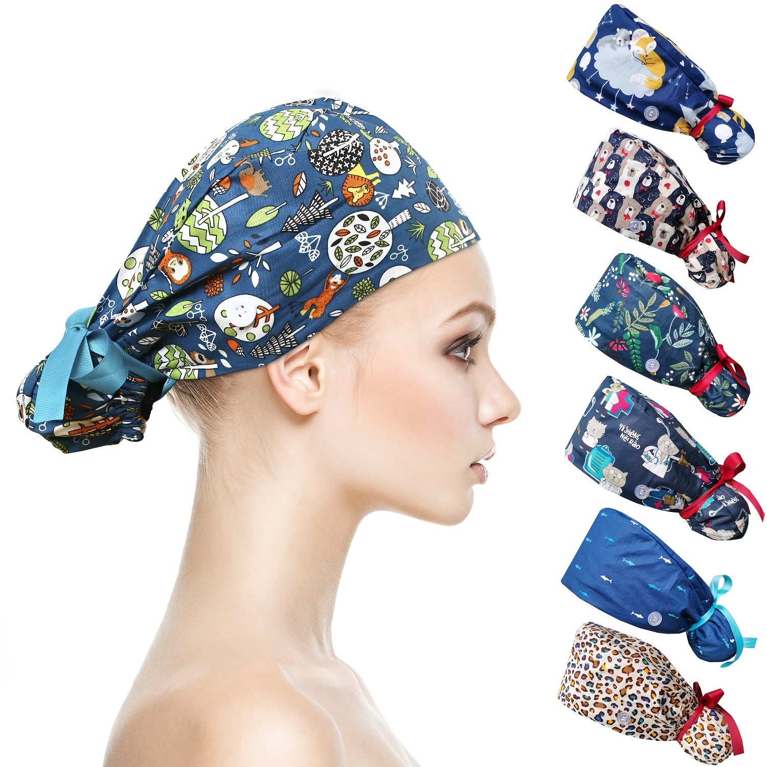 Adjustable Nurse Cap with Button Sweatband Cotton Working Cap