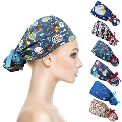 Adjustable Nurse Cap with Button Sweatband Cotton Working Cap