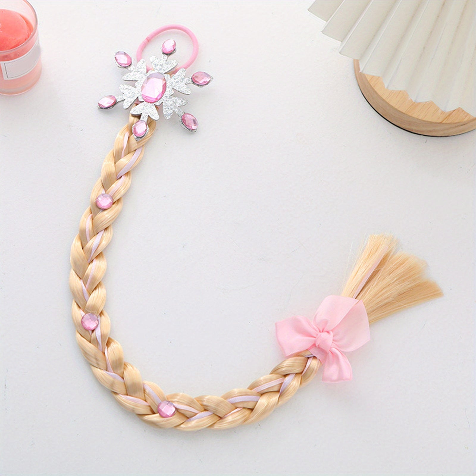 Snowflake Braid Hair Wigs with Hair Tie for Girls Princess