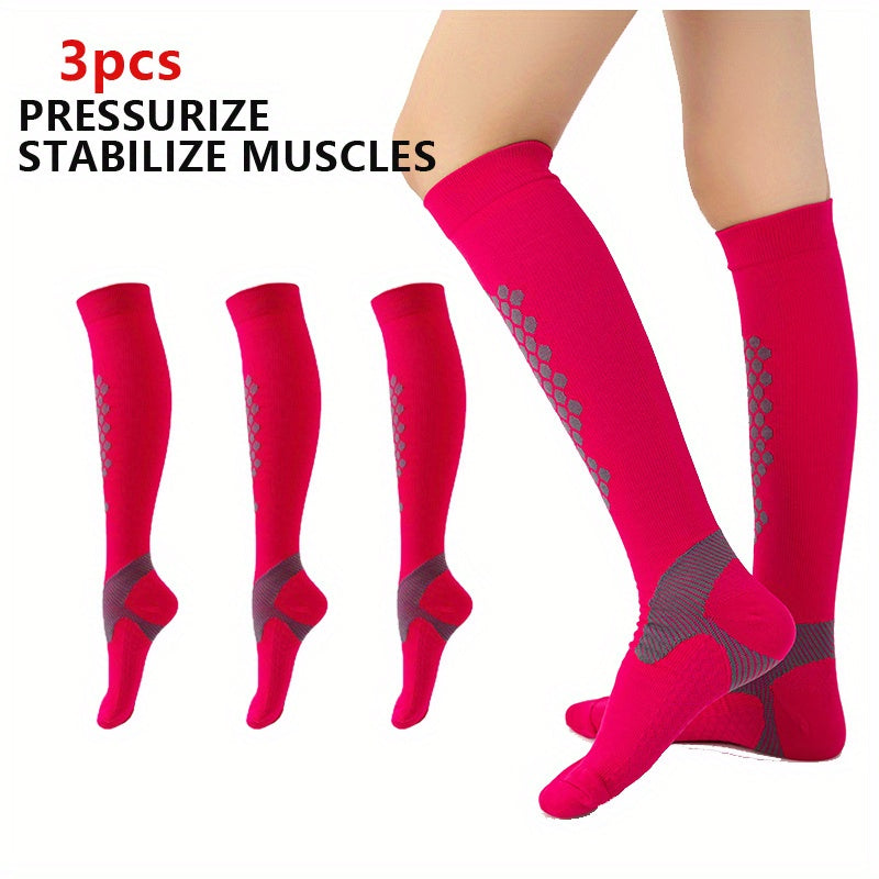 3 Pairs 20-30mmHg Compression Socks for Sports Striped Nylon Calves