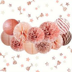11pcs Rose Golden Paper Ball Lantern Party Decor