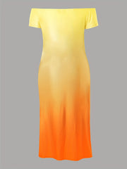 Casual Summer Dress Women's Plus Letter & Ombre Print Maxi Dress
