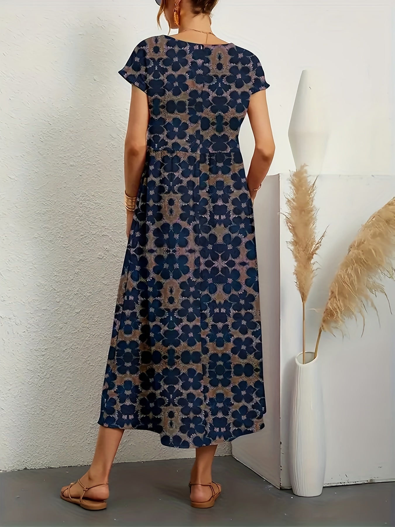 Floral Print Vintage Midi Dress Women's Clothing