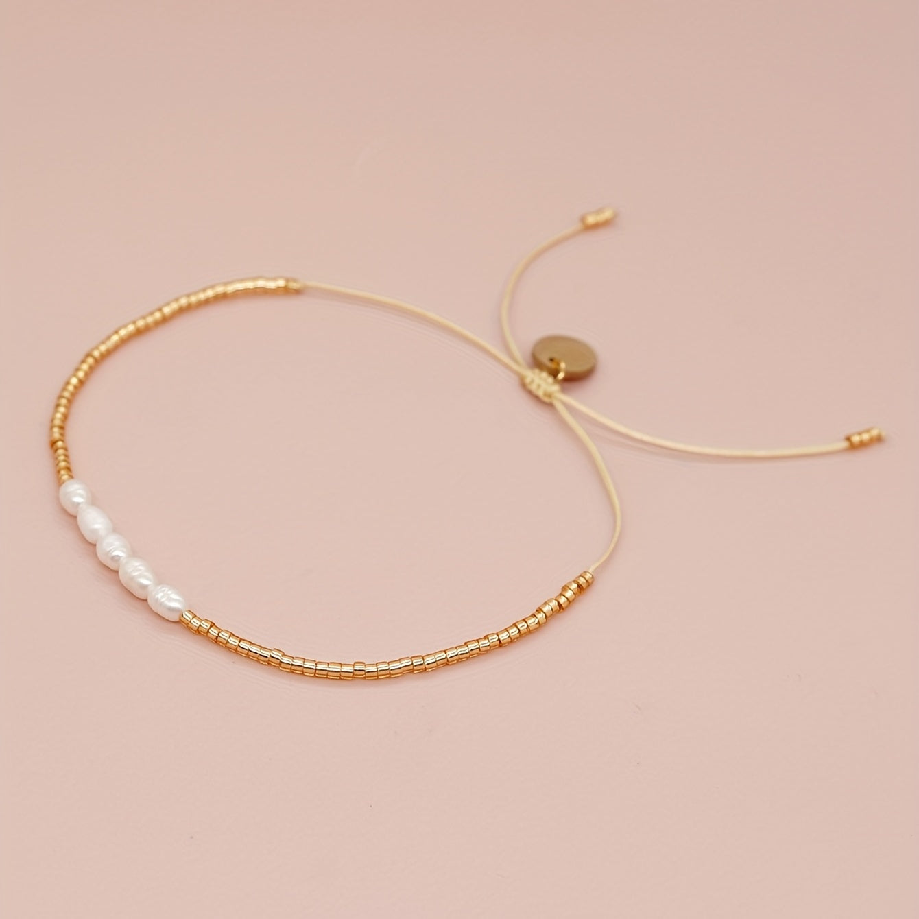 Golden Freshwater Pearl Beaded Bracelet for Girls Kids