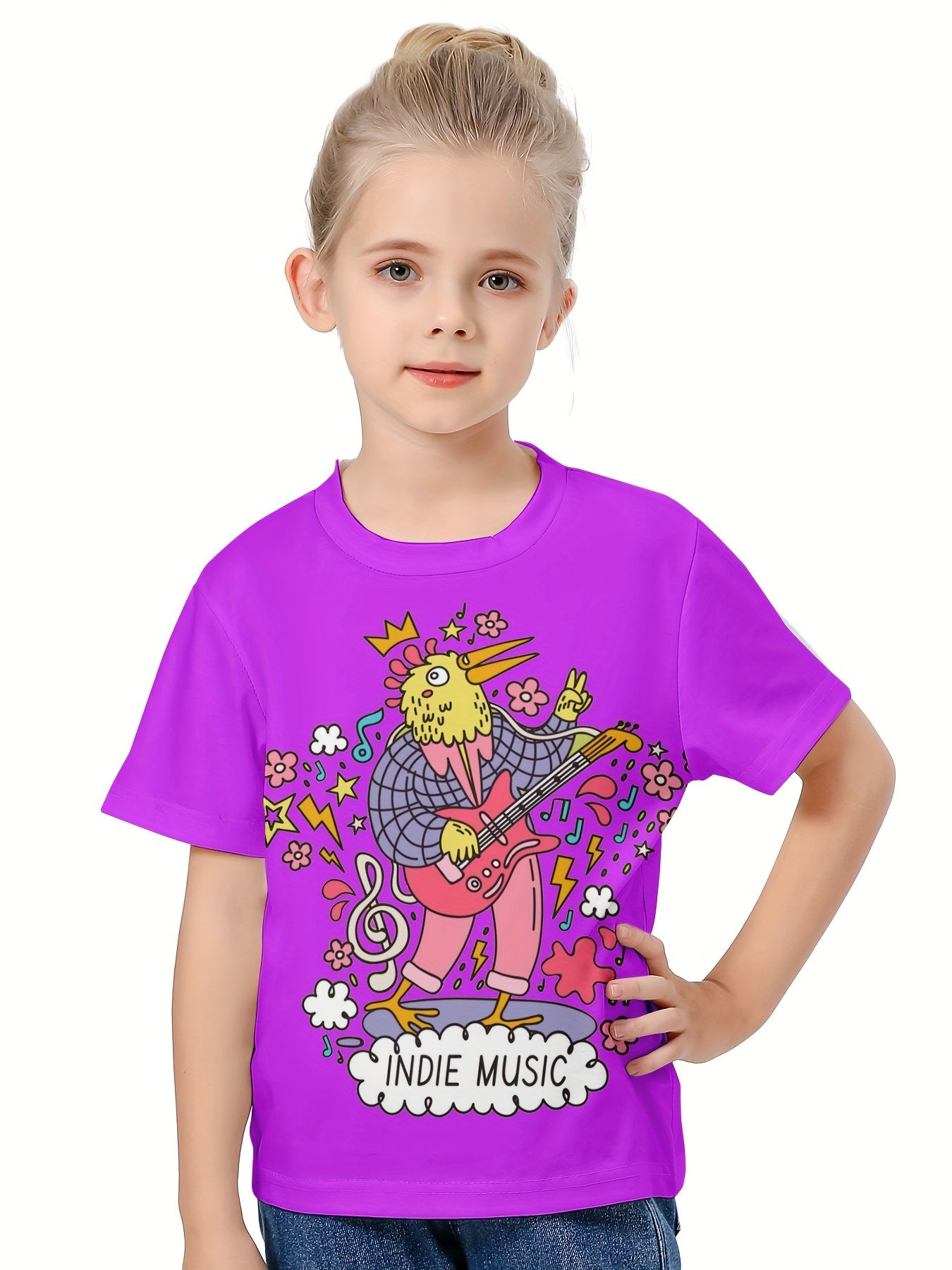 3D Music Chicken Graphic Short Sleeve T-Shirt for Girls Boys