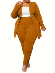 Women's Plus Solid Long Sleeve Open Front Top & Leggings Two Piece Set