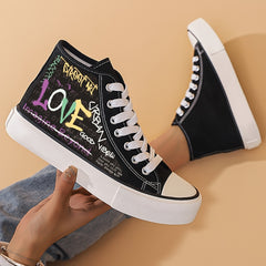 Love Letter Pattern Canvas High Top Sneakers