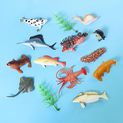 12pcs Mini Marine Animal Figures Set with Seaweed Toys - Ocean Creatures
